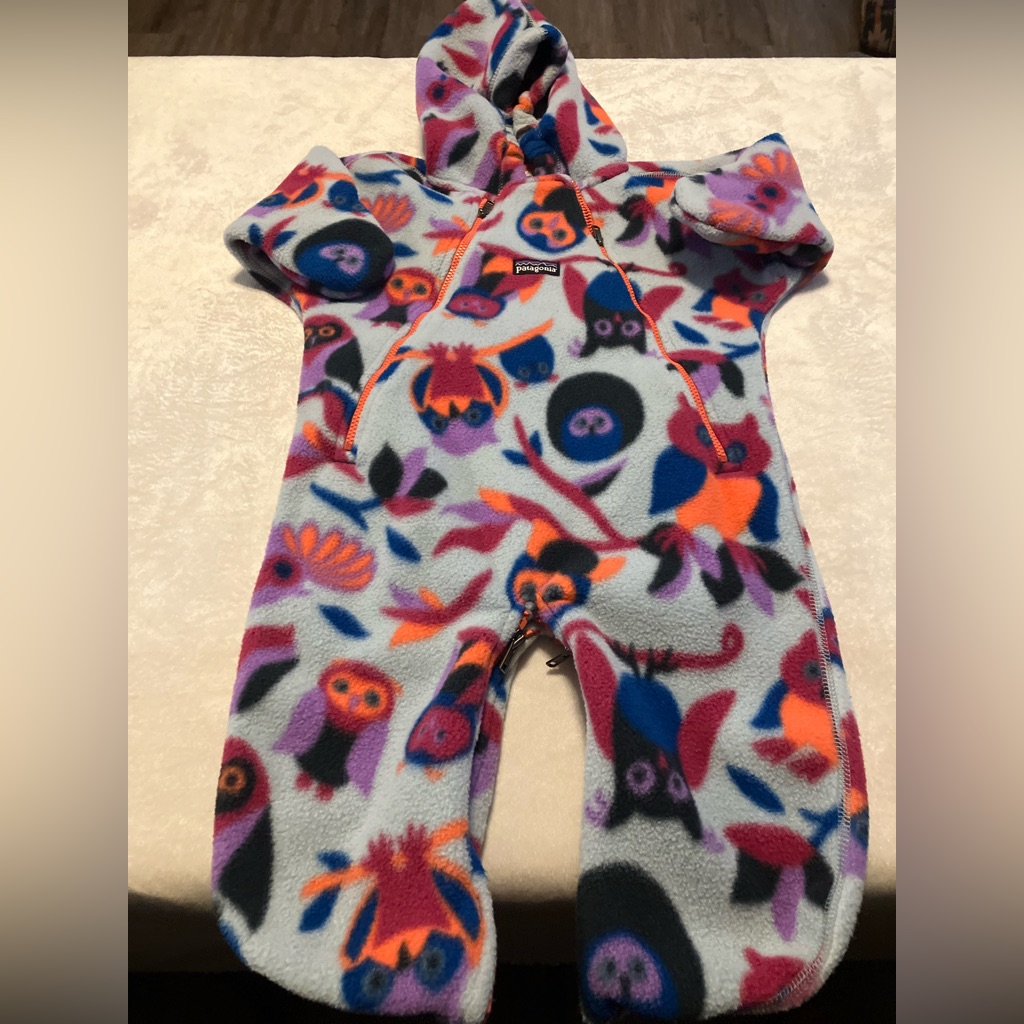 Patagonia Colorful Owl Print Kids Fleece Snow Suit